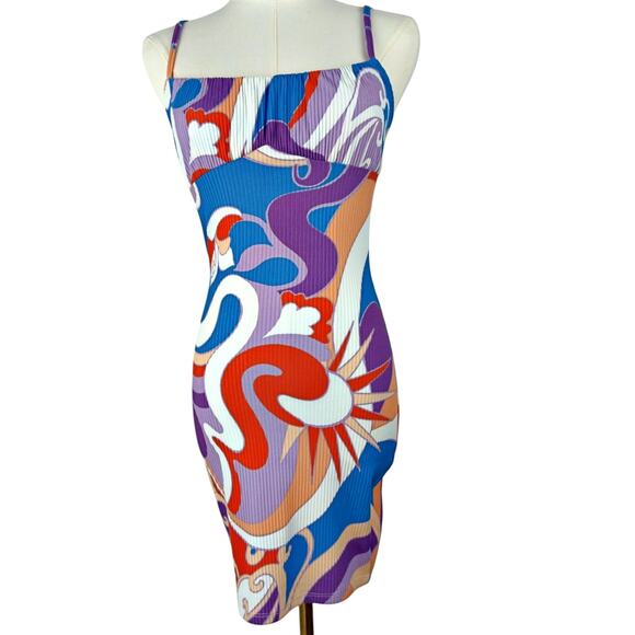 Forever 21 Dresses & Skirts - Forever 21 Bodycon Retro Swirl Psychedelic Dress SMALL SOFT! Adjustable Rave